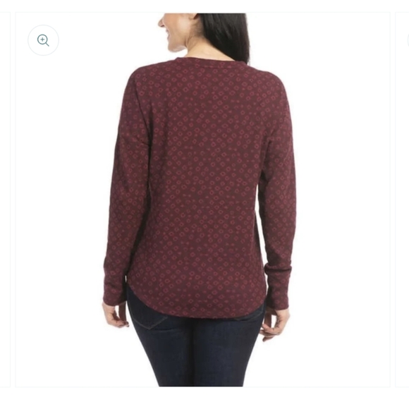Dalia Waffle Knit Henley Top | Size M | Maroon Long Sleeve Shirt | Relaxed Fit - Picture 3 of 11